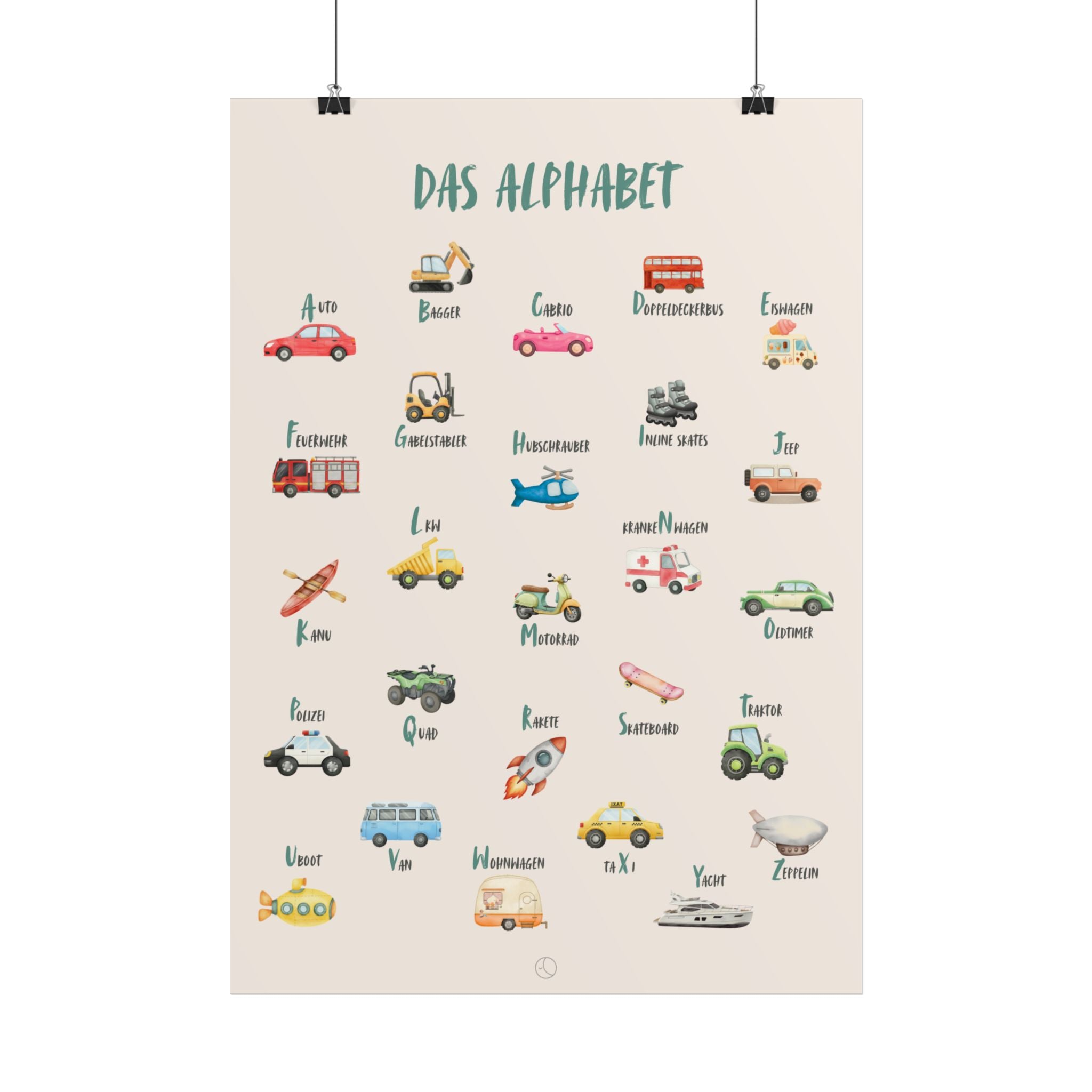 Das Alphabet Poster Lunori | Deutsches Alphabet illustriert mit Fahrzeuge, Kinderzimmer Dekor