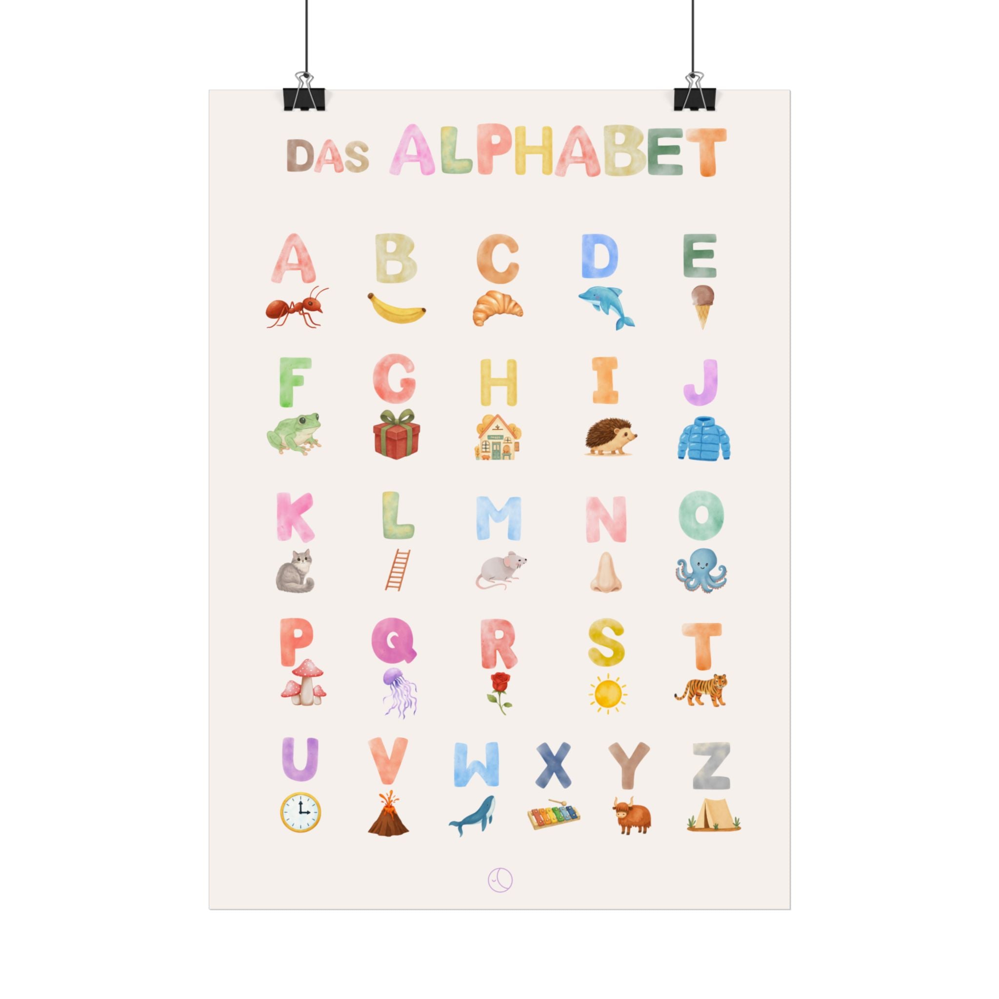 Alphabet Poster | Deutsches Alphabet | illustriertes Poster für Kinder