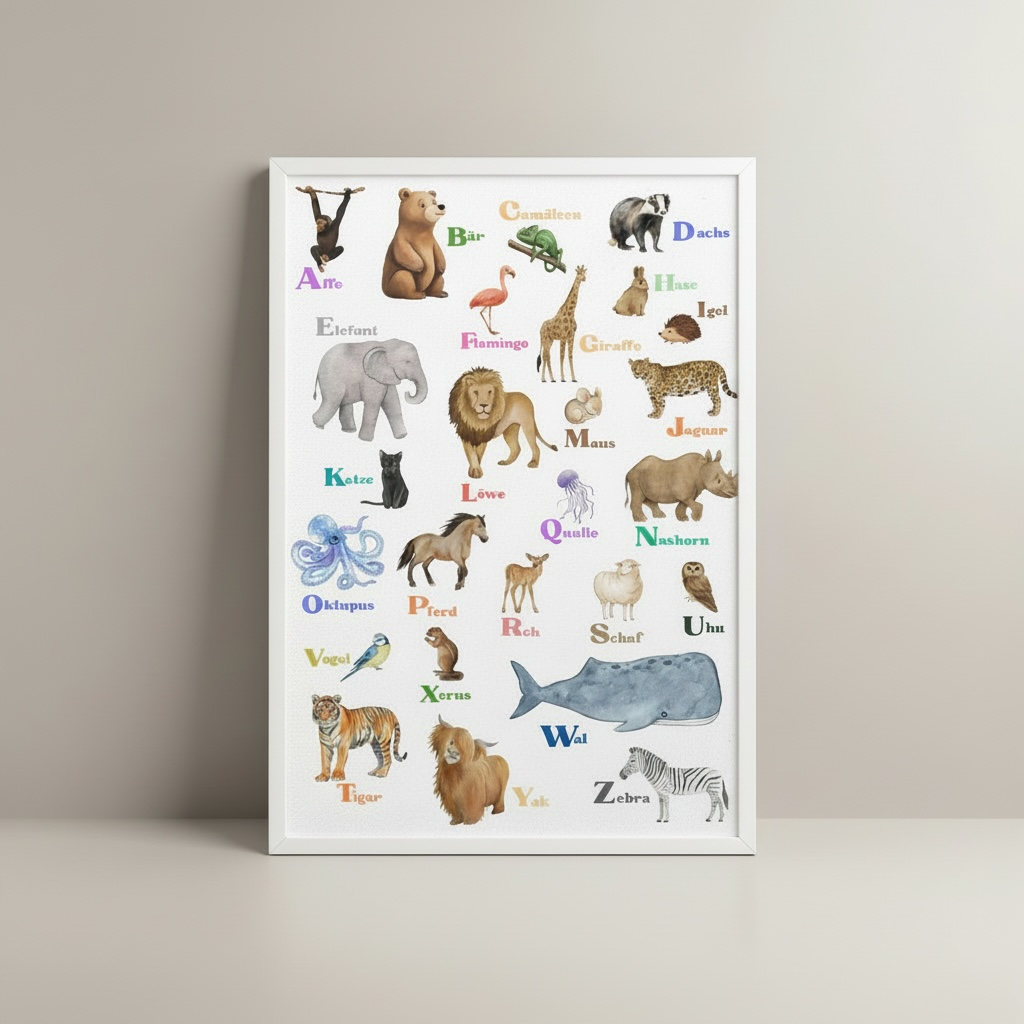 Alphabet Tier Poster | Kinder Kinderzimmer Wandkunst, pädagogische A-Z Tiere