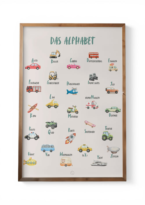 Digitales Alphabet-Poster „Fahrzeuge“ – Lernposter für Kinder (Sofort-Download)
