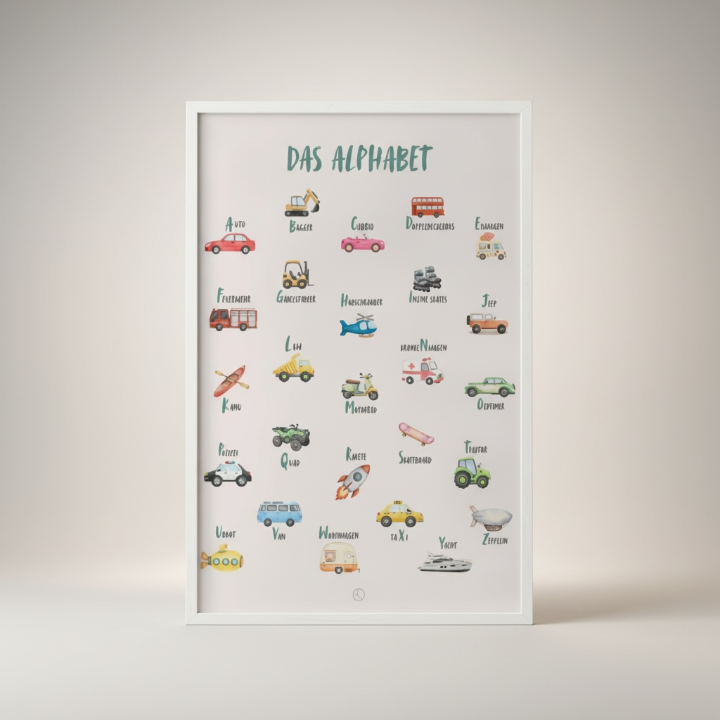 Digitales Alphabet-Poster „Fahrzeuge“ – Lernposter für Kinder (Sofort-Download)